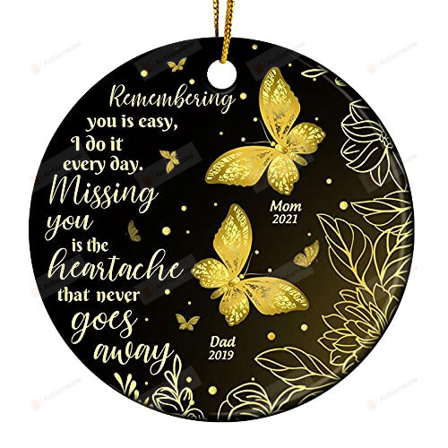 Custom Memorial Ornament - Gold Butterfly Remembering You Is Easy Personalized Picture Ornament Customized Photo Circle Heart Oval Star Christmas Plastic Mdf Ornament