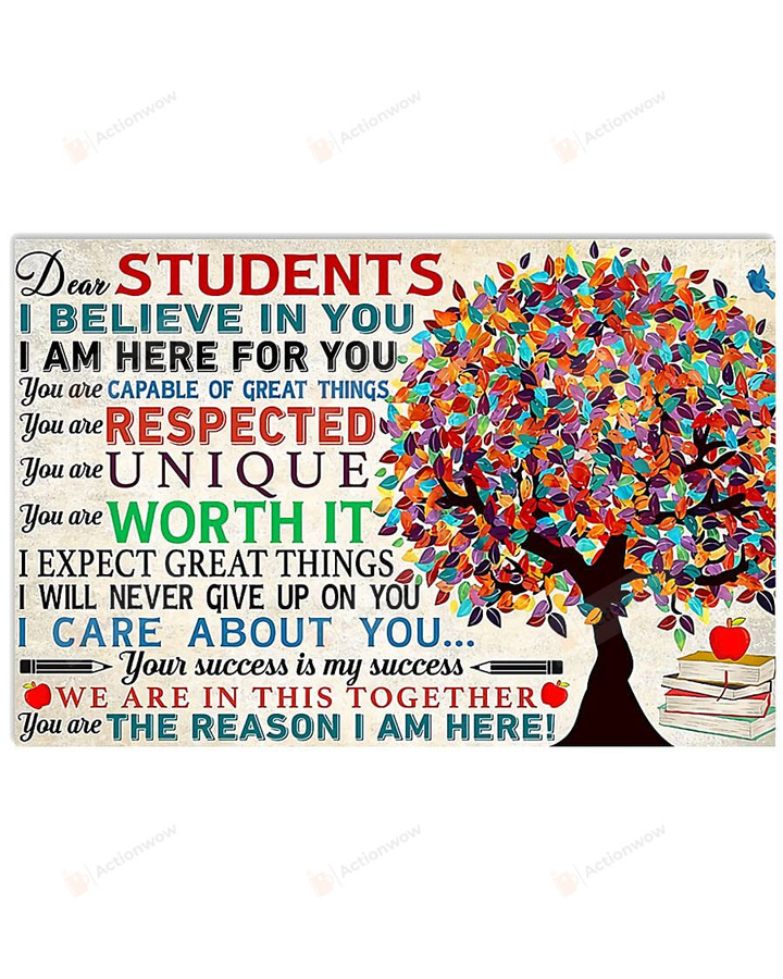 Dear Students I Care About You Poster Canvas, Colorful Tree Poster Canvas, Gift For Elementary Middle High School Classroom Poster Canvas