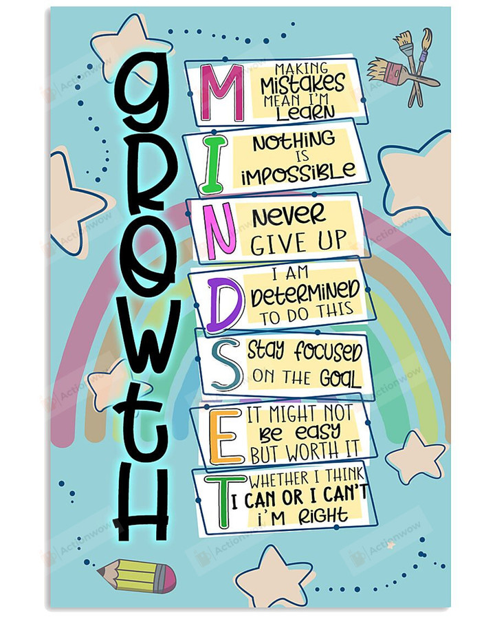Growth Mindset Never Give Up Vertical Poster Home Decor Wall Art Print No Frame Or Canvas 0.75 Inch Frame Full-Size Best Gifts For Birthday, Christmas, Thanksgiving, Housewarming