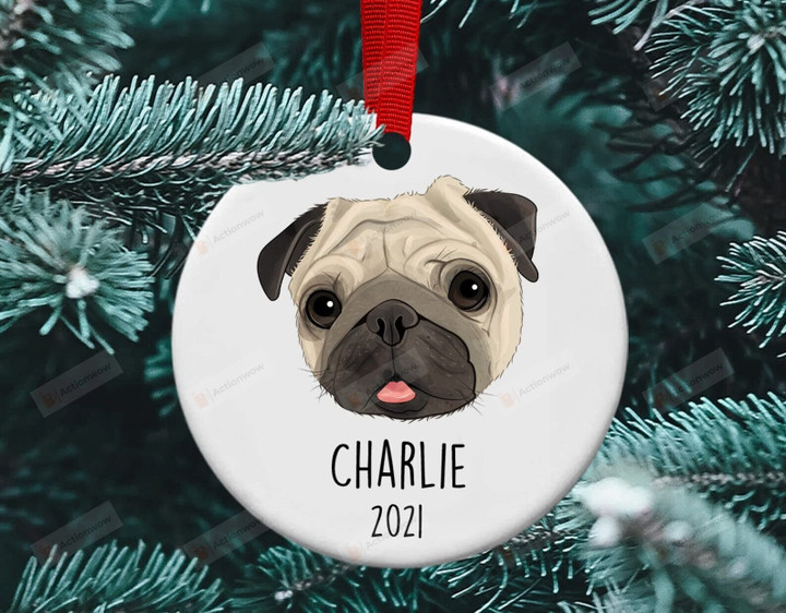 Personalized Pug Christmas Ornament Pug Ceramic Ornament Pug Christmas Tree Decoration Gifts For Pug Lover Hanging Xmas Tree Gifts For Men Women