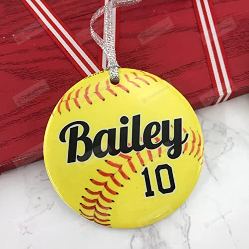 Personalized Softball Ornament Fastpitch Softball Ball With Stitches Design Gifts For Softball Hanging Decoration Xmas Ornament Christmas Tree Ornament