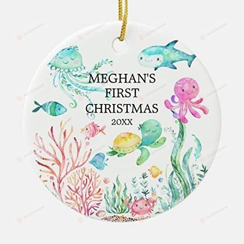 Personalized Christmas Ornament 2021 Baby'S First Christmas Ornament For Christmas Trees Decoration Ceramic Ornament For Baby In Christmas- Ocean Animals Ornament For Baby In Thanksgiving