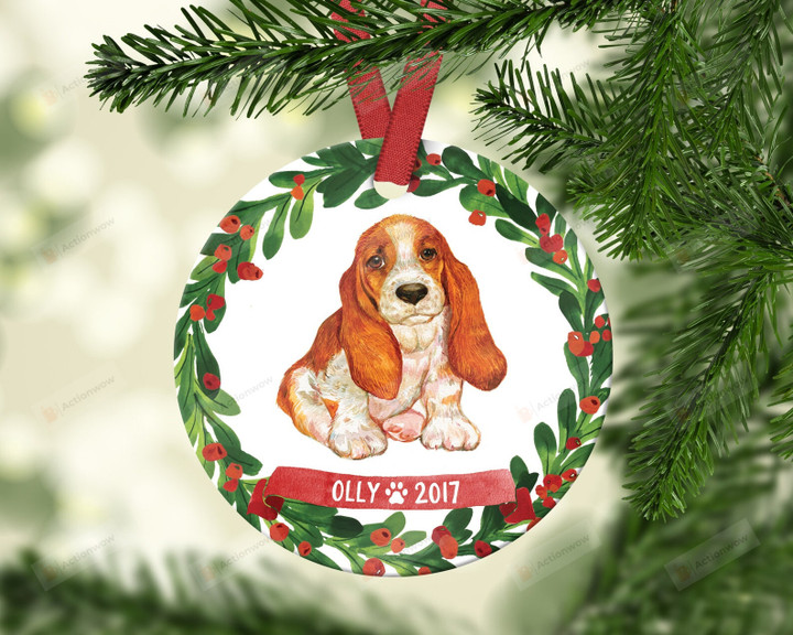 Personalized Basset Hound Ornament, Dog Lover Ornament, Christmas Gift Ornament