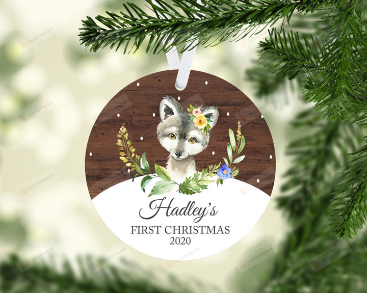 Personalized First Christmas Wolf Ornament, Gift For Wolf Lovers Ornament, Christmas Gift Ornament
