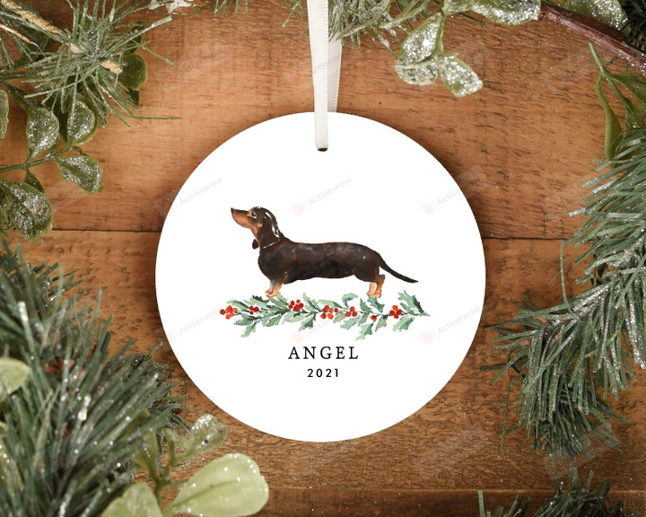 Personalized Black & Tan Dachshund Ornament, Dog Lover Ornament, Christmas Gift Ornament