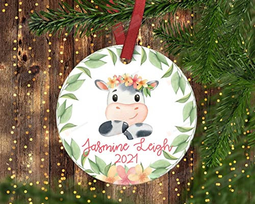 Personalized Baby Cow Christmas Ornament, Animal Kids Christmas Ornament Custom Name Funny Baby Gifts For Men Women Kids Ornament, Christmas Tree Decoration