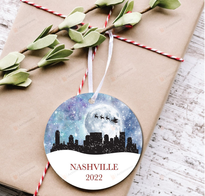 Personalized Nashville Christmas 2022 Ornament, Santa And Reindeer Ornament, Christmas Gift Ornament