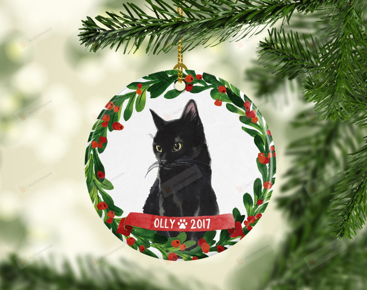 Personalized Black Cat Ornament, Gift For Cat Lover Ornament, Christmas Gift Ornament