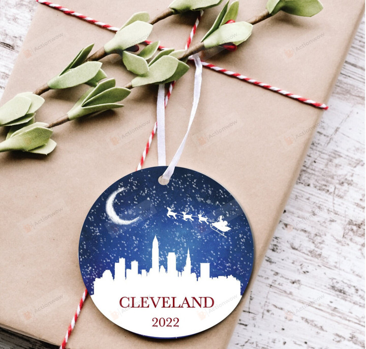 Personalized Cleveland Christmas 2022 Ornament, Santa And Reindeer Ornament, Christmas Gift Ornament