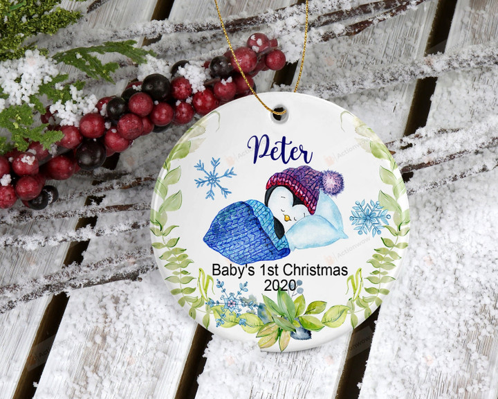 Personalized Penguin Baby's First Christmas Ornament, Penguin Lover Gift Ornament, Christmas Gift Ornament
