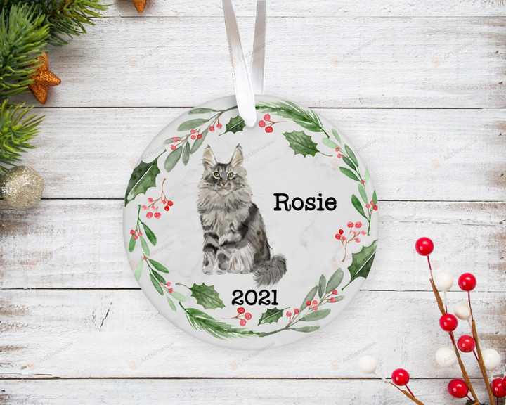 Personalized Maine Coon Cat Ornament, Cat Lover Ornament, Christmas Gift Ornament