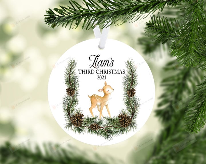 Personalized Third Christmas With Deer Ornament, Gift For Deer Ornament, Christmas Gift Ornament