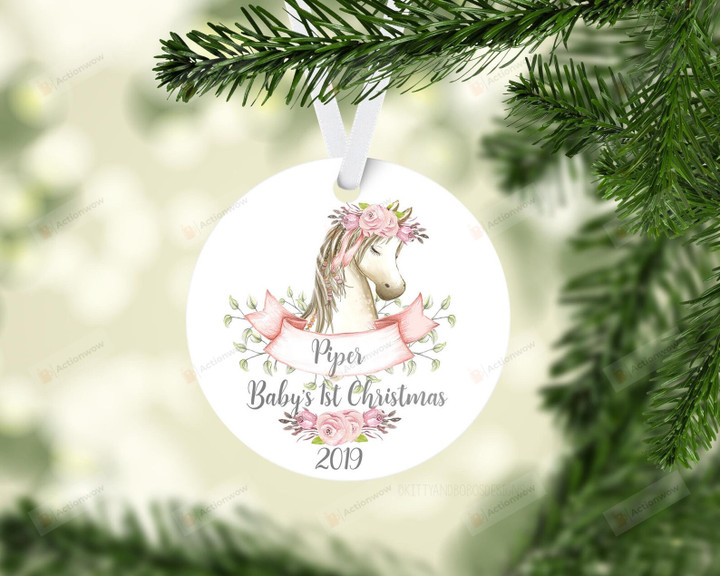 Personalized Horse Baby's First Christmas Ornament, Horse Lover Gift Ornament, Christmas Keepsake Gift Ornament