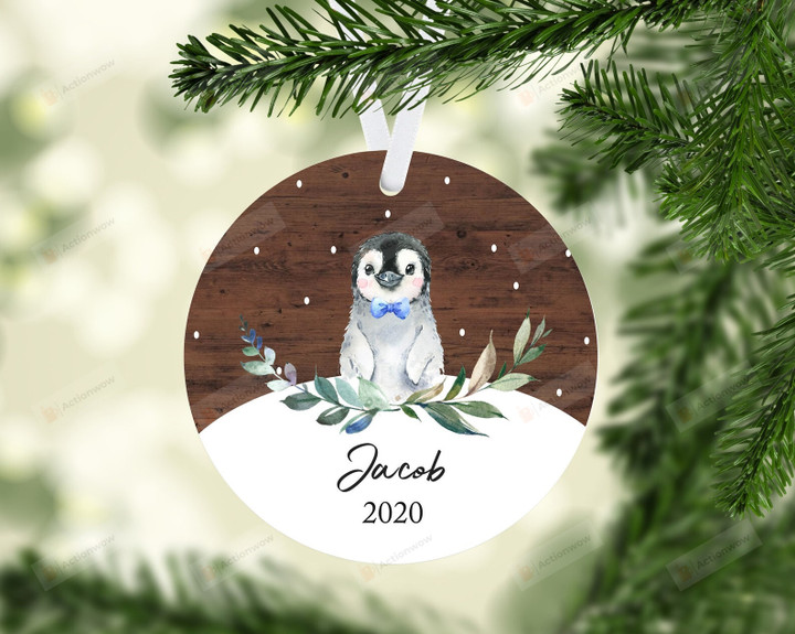 Personalized Penguin Baby's Christmas Ornament, Penguin Lover Gift Ornament, Christmas Gift Ornament