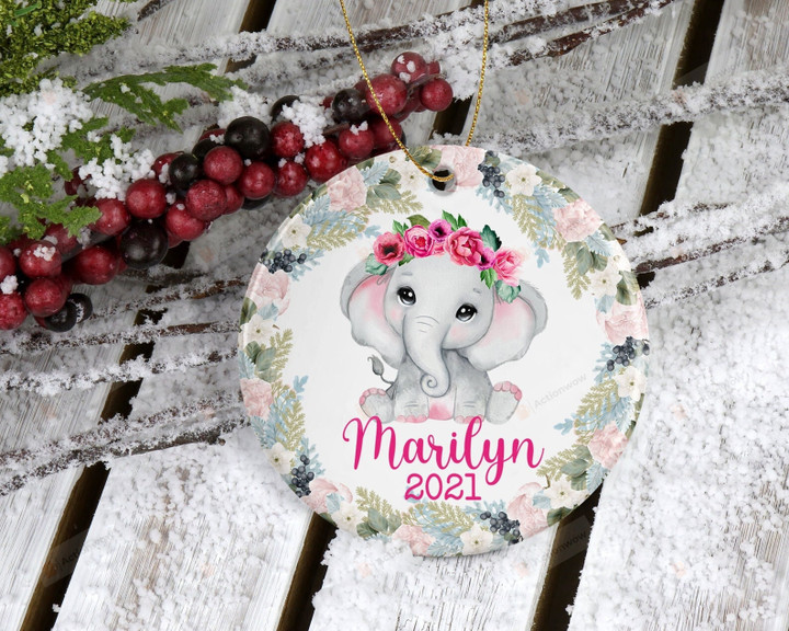 Personalized Elephant Baby Ornament, Elephant Lover Gift Ornament, Keepsake Gift For Baby Ornament