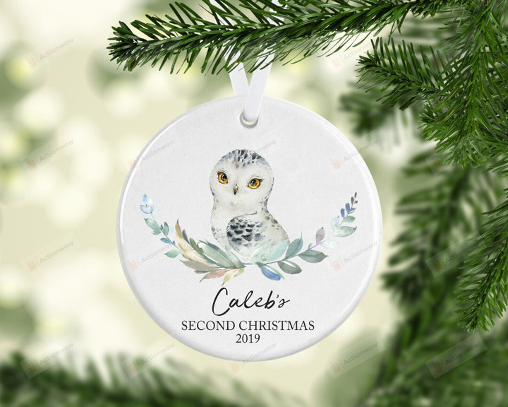 Personalized Owl Baby's Second Christmas Ornament, Owl Lover Gift Ornament, Christmas Keepsake Gift Ornament