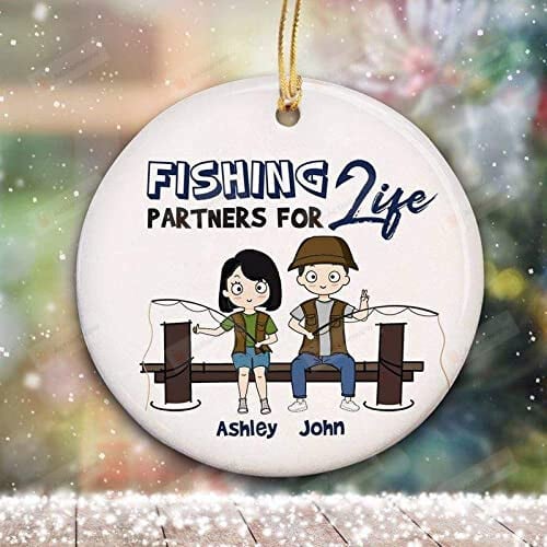Personalized Circle Ornament Fishing Partner For Life Chibi Couple Meaningful Gifts For Family Friends On Xmas Tree Christmas Decoration
