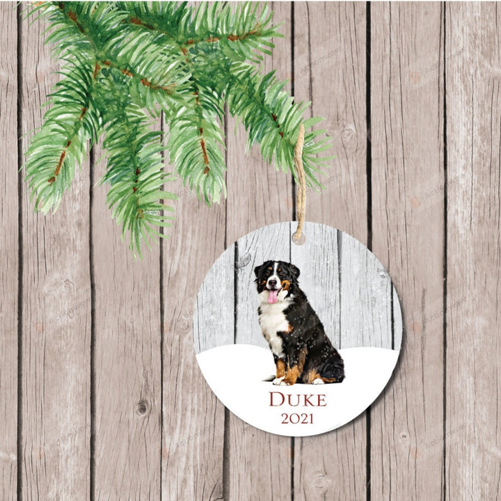 Personalized Bernese Mountain Dog On Snow Ornament, Gifts For Dog Owners Ornament, Snow Lover Gift Ornament