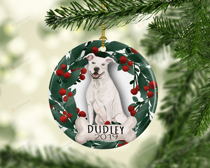 Personalized White American Staffordshire Terrier Ornament, Gifts For Dog Owners Ornament, Christmas Gift Ornament