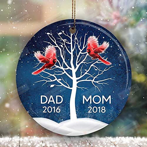 Custom Memorial Ornament - Cardinal Christmas Snowy Night Dad Mom Memorial Ornament Personalized Picture Ornament Customized Name & Photo Circle Heart Oval Star Christmas Ceramic Ornament