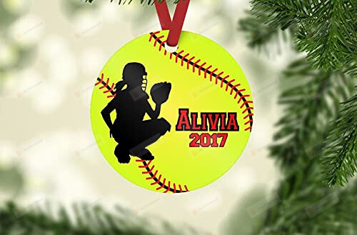 Personalized Softball Ornament, Softball Player Porcelain Ornament, Softball Catcher, Softball Team Ornament Custom Name Gifts For Christmas Thanksgiving Ornament Hanging Christmas Tree Decoration