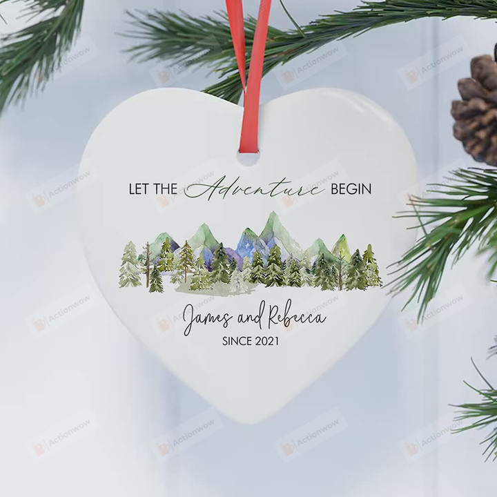 Personalized Gift For Couple Let The Adventure Begin Heart Christmas Ornament