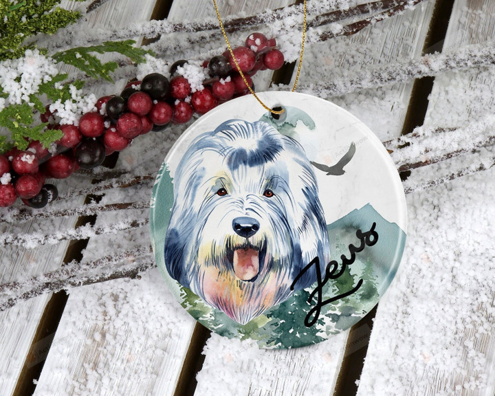 Personalized Old English Sheepdog Ornament, Gifts For Dog Owners Ornament, Christmas Gift Ornament