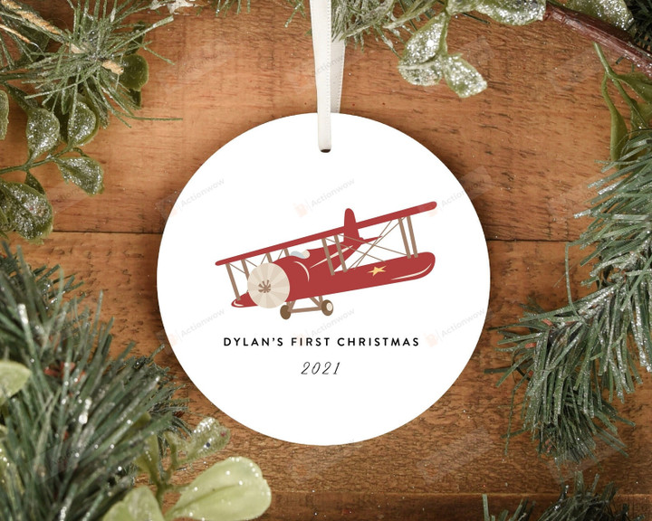 Personalized Red Plane First Christmas Ornament, Gift For Kids Ornament, Christmas Gift Ornament