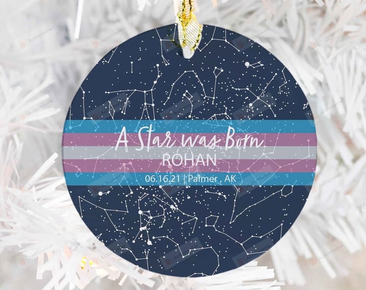 Personalized Custom Star Map Ceramic Ornament Subtle Trans Flag Pride Gifts Transgender Coming Out Affirmation Support Gifts Gender Fluid Hanging Decor Xmas Tree Decor