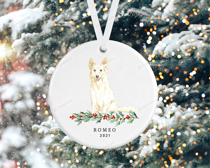 Personalized White Collie Dog Ornament, Gifts For Dog Owners Ornament, Christmas Gift Ornament