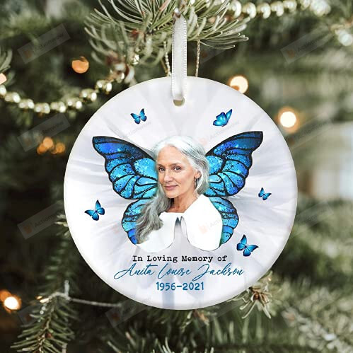 Butterfly In Loving Memory Ornament Personalized Custom Photo Memorial Ornament Gift For Loss Of Loved Hanging Decoration Christmas
