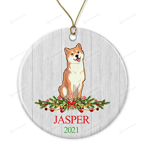 Custom Puppy Ornament - Personalized Pet Name Ornament, Shiba Inu First Christmas Ornament, Shiba Inu Dog Christmas Tree Ornament Custom Pet Christmas Ornament 2021