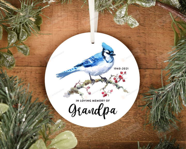 Personalized Blue Bird In Loving Memory Of Grandpa Ornament, Gift For Grandpa Ornament, Christmas Gift Ornament