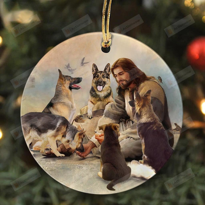Jesus And The German Shepherds Home & Kitchen Christmas Ornament Decorative Hanging Ornamnets