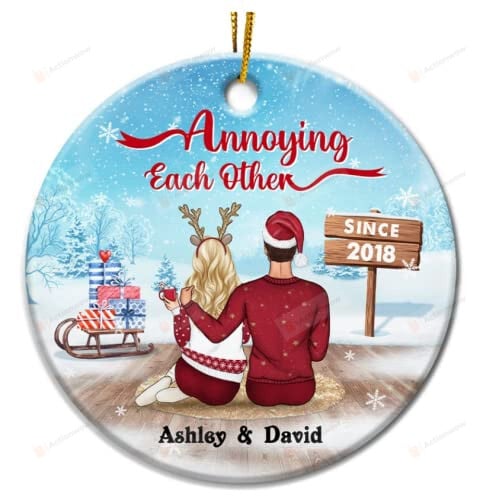 Personalized Annoying Each Other Since 2018 Christmas Ornament, Custom Wedding Anniversary Ornament For Married Couples, Sleigh With Presents Xmas Gift For Husband Wife