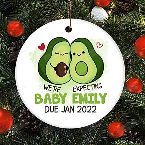 Personalized Custom Avocado Couple Christmas Ornament, Pregnancy Baby Ornament - Merry Xmas Gifts For Baby Bump From Expecting Dad Mom To Be, Christmas Tree Decoration