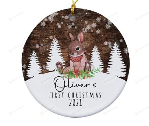 Baby's First Christmas Ornament, Personalized Baby Name Ornament, Cute Baby Bunny, Personalized First Christmas Ornament