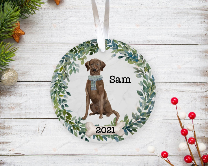 Personalized Chocolate Labrador Retriever Ornament, Dog Lover Ornament, Christmas Gift Ornament