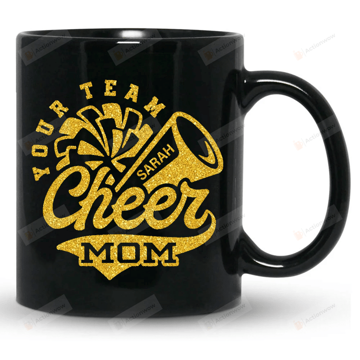 Cheer Mom Mug, Gold Glitter Cheer Mom Mug, Cheer Megaphone Pom Pom Mug Funny Mom Gifts For Mom Mama, Cheerleading Pom Pom Mug
