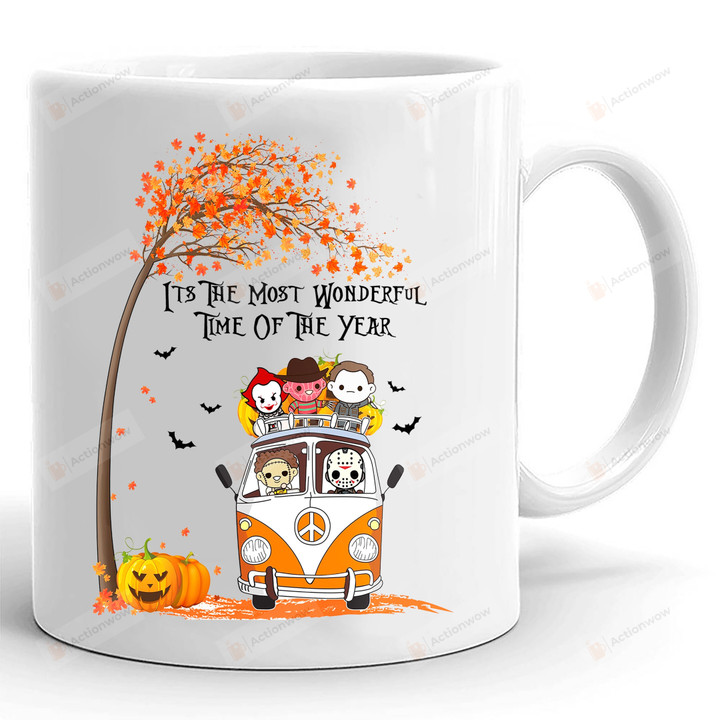 It's The Most Wonderful Time Of The Year Horror Friends Mug, Horror Movies Characters With Hippie Van, Halloween Mug Gifts For Women For Men