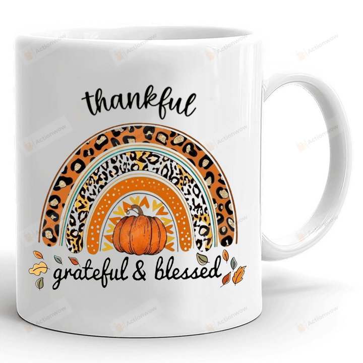 Thankful Grateful And Blessed Pumpkin Mug, Retro Thankful Mug, Fall Rainbow Pumpkin Mug, Vintage Thanksgiving, Fall Gifts
