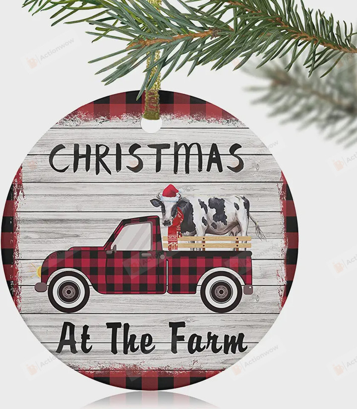 Christmas At The Cow Farm Truck Ornament, Cow Lover Gift Ornament, Christmas Gift Ornament
