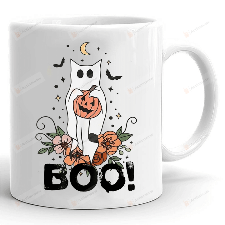 Cat Boo Mug, Black Cat Ghost Mug, Floral Ghost Mug, Halloween Gifts For Mom Dad Best Friends