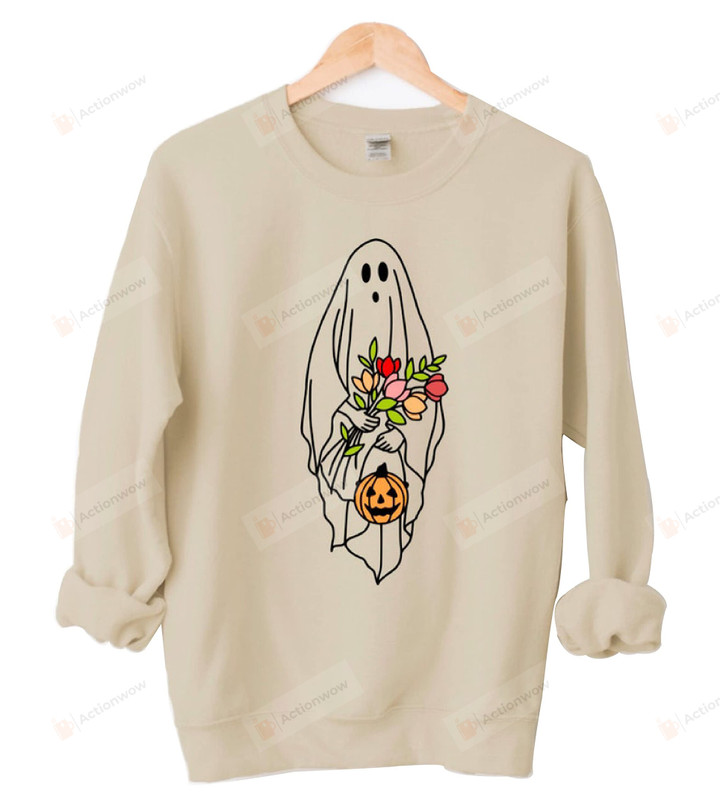Sandnat Store Floral Pumpkin Halloween Ghost Crewneck Sweatshirt, Trick Or Treat T-Shirt, Spooky Season Hoodie Gifts (Multi 1)