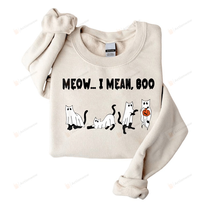 Ghost Cats Sweatshirt, Halloween Cat Sweatshirt, Meow I Mean Boo Sweatshirt, Cat Shirt, Ghost Shirt, Halloween Cat Shirt, Cat Lover Shirt