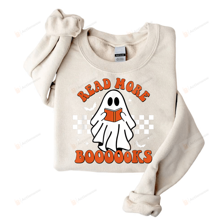 Book Ghost Sweatshirt, Read More Books Shirt, Cute Boo Halloween Sweatshirt, Halloween Gifts For Book Lovers Bookworm For Best Friends