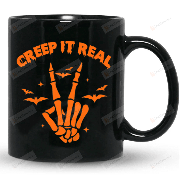 Creep It Real Mug, Skeleton Hand Halloween Mug, Halloween Gifts For Mom Dad Best Friends