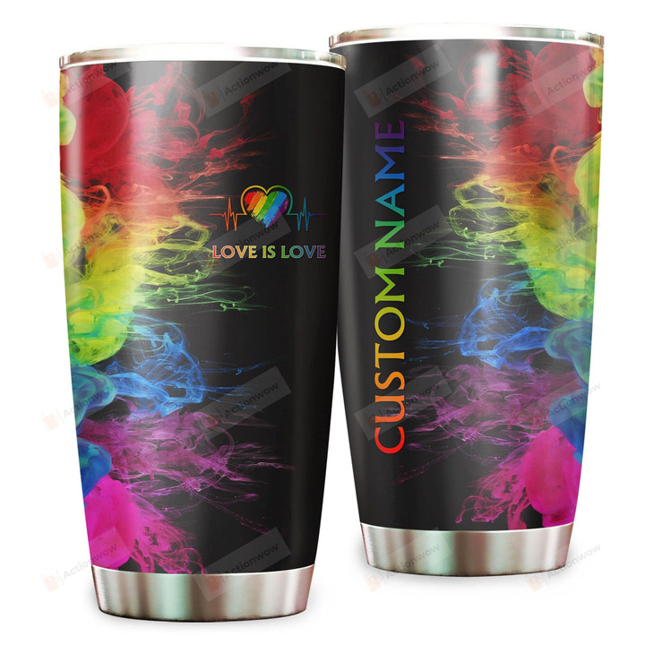 Personalized Love Is Love Rainbow Heartbeats Steel Tumbler 20oz Tumbler To Lgbt
