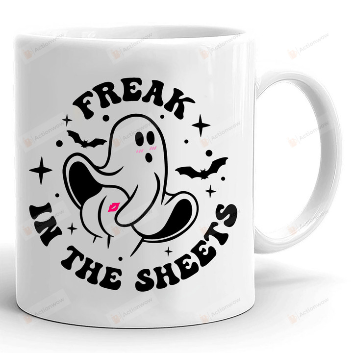 Freak In The Sheets Coffee Mug, Funny Ghost Halloween Mug, Fall Ghost Mug, Cute Ghost Mug
