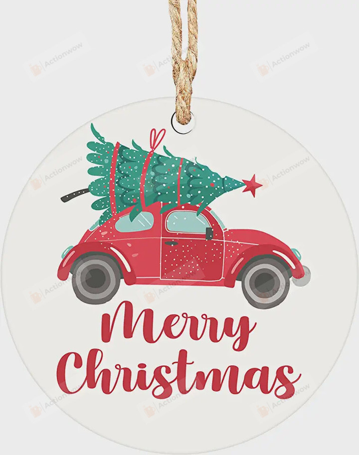 Merry Christmas Ornament, Red Car Hanging Xmas Tree Ornament, Christmas Gift Ornament